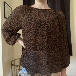Zara Brown Sheer Leopard Print Blouse